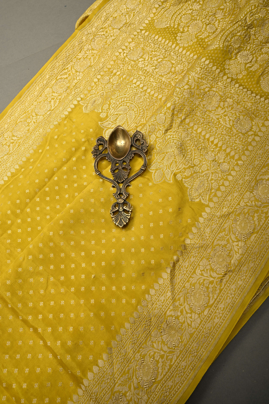 Sunflower Yellow Banarasi Georgette Silk Saree with Chunri Buttis and Zari Border | SILK MARK CERTIFIED | SHOBITAM