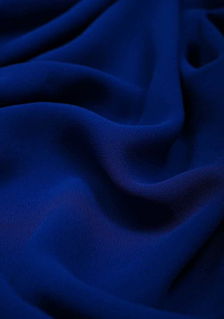 Royal Blue Georgette Saree with Floral Blooming Handpainted on Pallu, No Blouse Piece | SHOBITAM