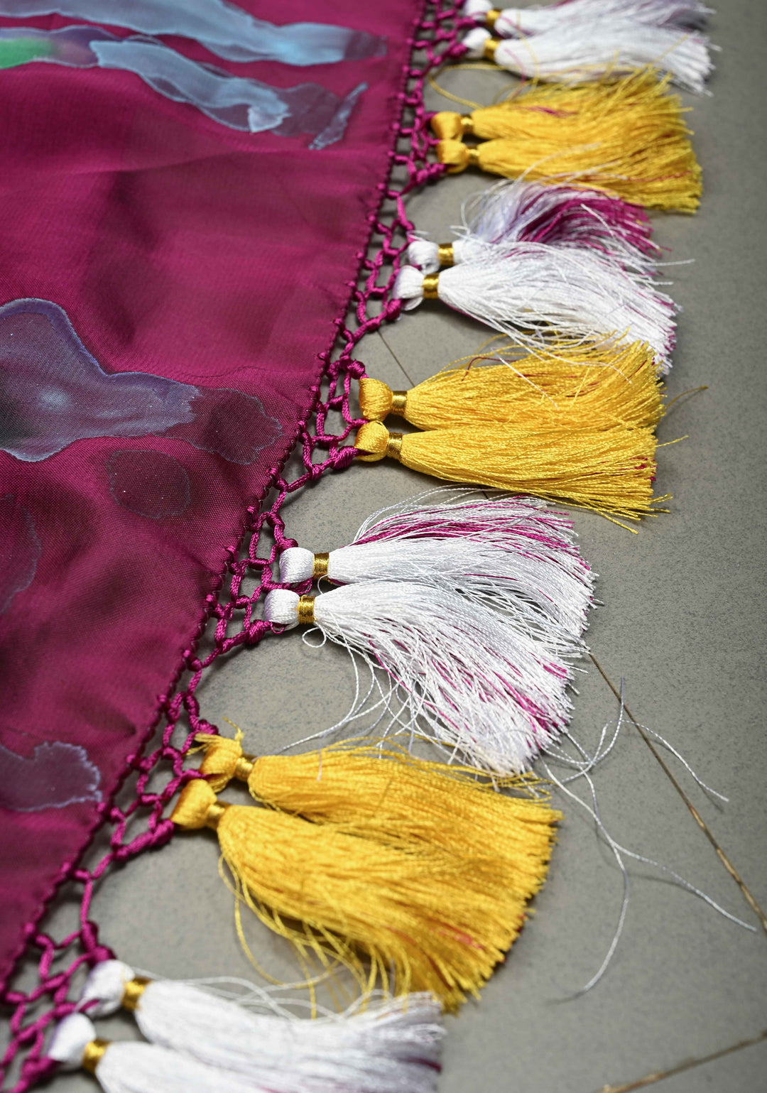 Magenta Shimmer Georgette Saree with Floral Lotus Hand Painted on Pallu , No Blouse Piece | SHOBITAM