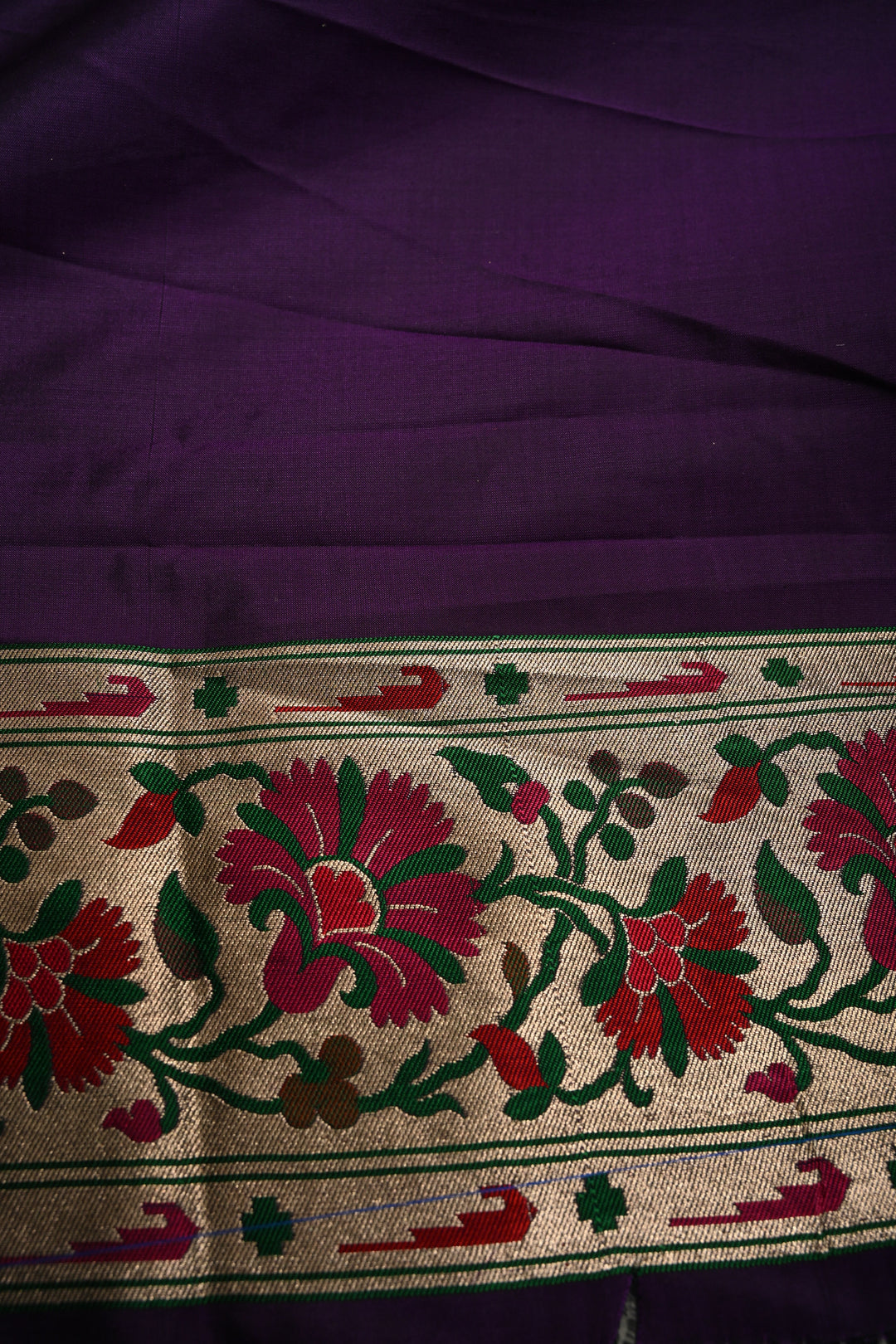 Eggplant Purple Meenakari Geometric Design on Pure Banarasi Katan Silk Saree with Floral Brocade Jaal and Zari Border | SILK MARK CERTIFIED | SHOBITAM