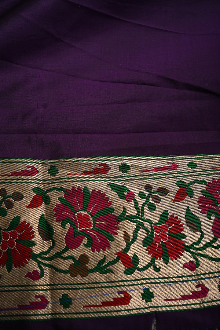 Eggplant Purple Meenakari Geometric Design on Pure Banarasi Katan Silk Saree with Floral Brocade Jaal and Zari Border | SILK MARK CERTIFIED | SHOBITAM