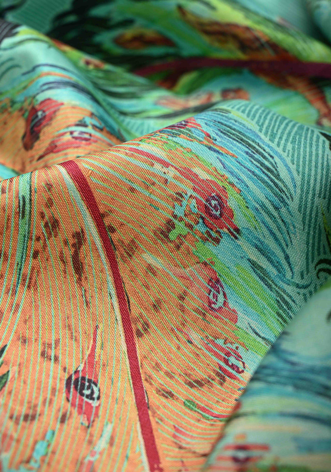 Aqua Blue Pure Kanjivaram Silk Saree with Feather Digital Print and Red Contrast Zari Border | SILK MARK CERTIFIED | SHOBITAM