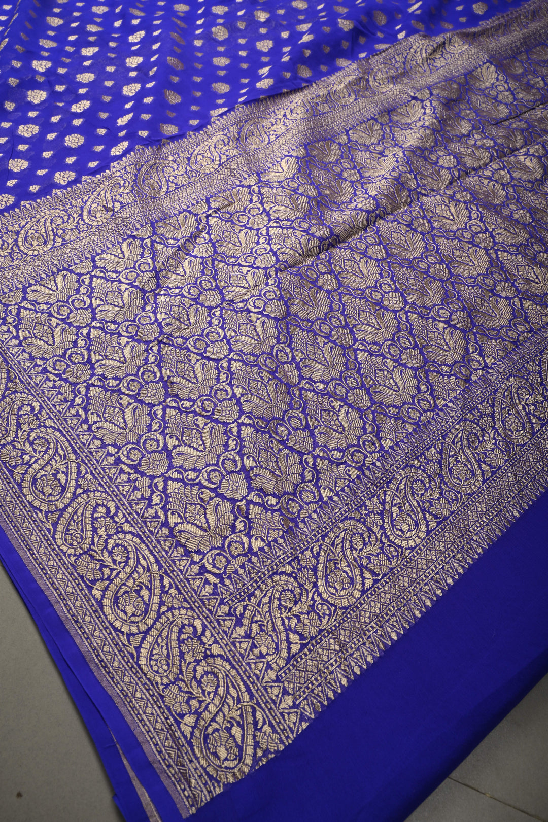 Ink Purple Banarasi Georgette Silk Saree with Floral Zari Buttas Brocade and Zari Border | SILK MARK CERTIFIED | SHOBITAM