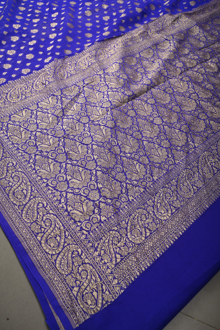 Ink Purple Banarasi Georgette Silk Saree with Floral Zari Buttas Brocade and Zari Border | SILK MARK CERTIFIED | SHOBITAM
