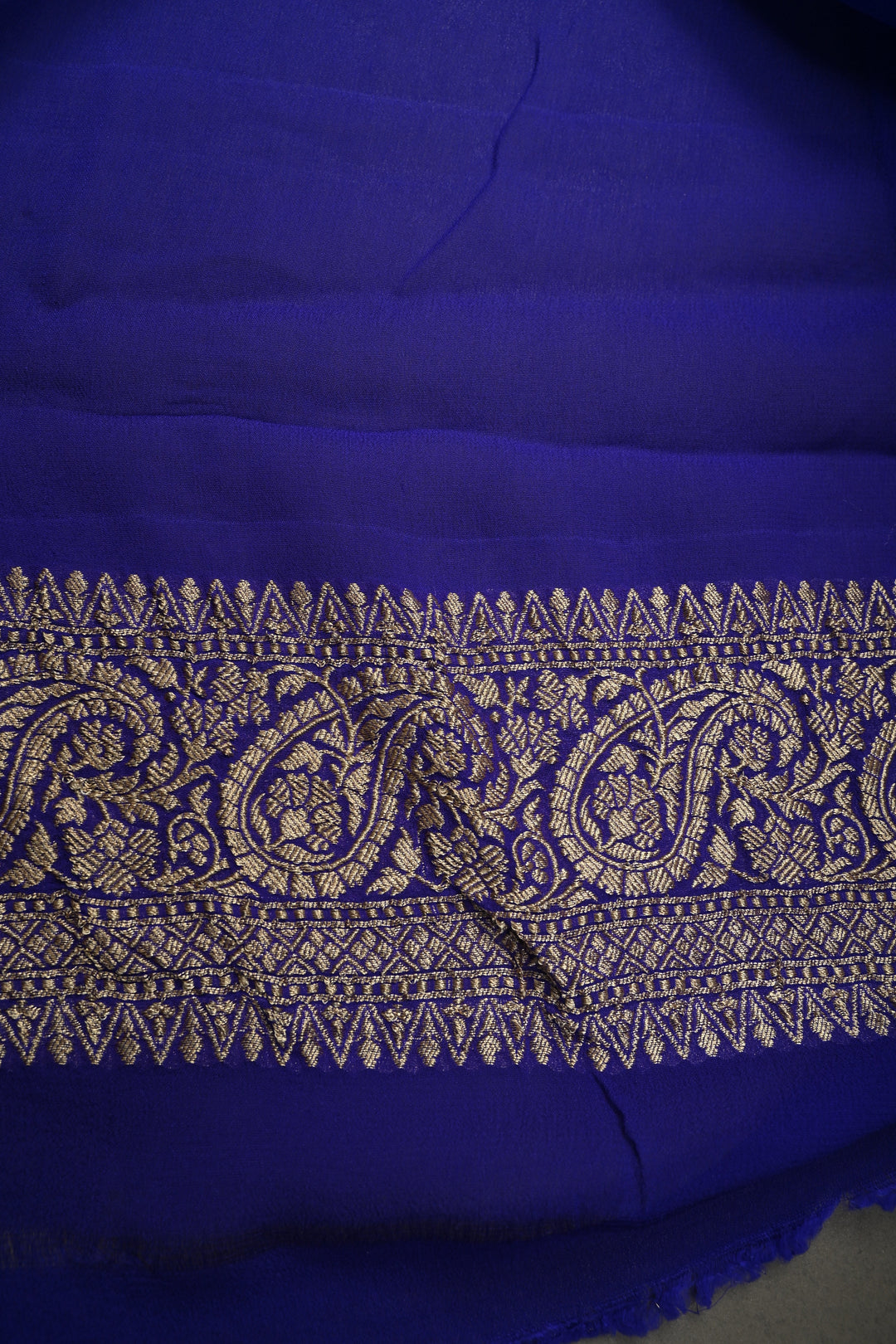 Ink Purple Banarasi Georgette Silk Saree with Floral Zari Buttas Brocade and Zari Border | SILK MARK CERTIFIED | SHOBITAM
