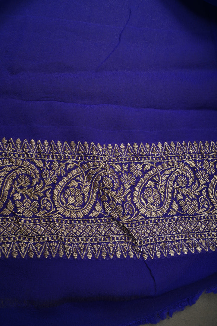 Ink Purple Banarasi Georgette Silk Saree with Floral Zari Buttas Brocade and Zari Border | SILK MARK CERTIFIED | SHOBITAM