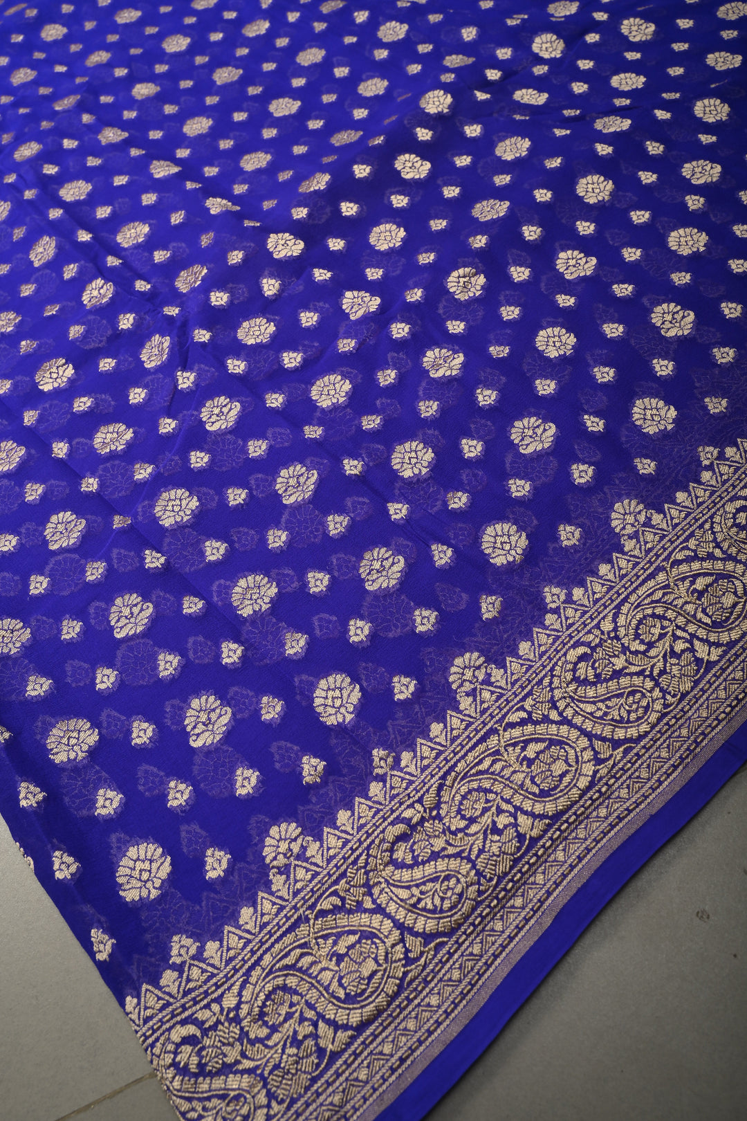 Ink Purple Banarasi Georgette Silk Saree with Floral Zari Buttas Brocade and Zari Border | SILK MARK CERTIFIED | SHOBITAM