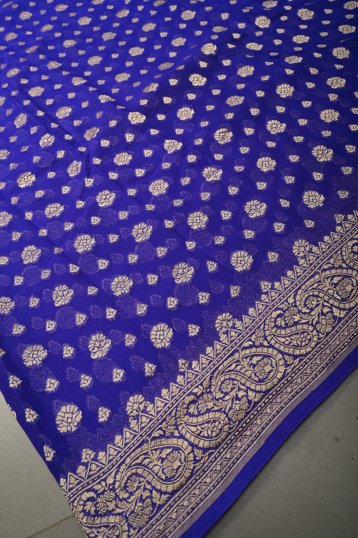 Ink Purple Banarasi Georgette Silk Saree with Floral Zari Buttas Brocade and Zari Border | SILK MARK CERTIFIED | SHOBITAM