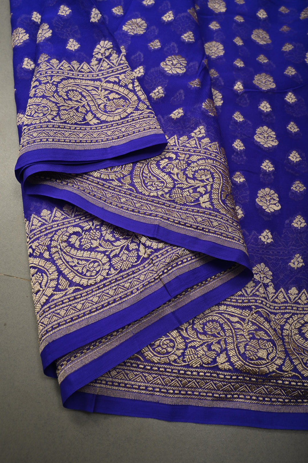 Ink Purple Banarasi Georgette Silk Saree with Floral Zari Buttas Brocade and Zari Border | SILK MARK CERTIFIED | SHOBITAM