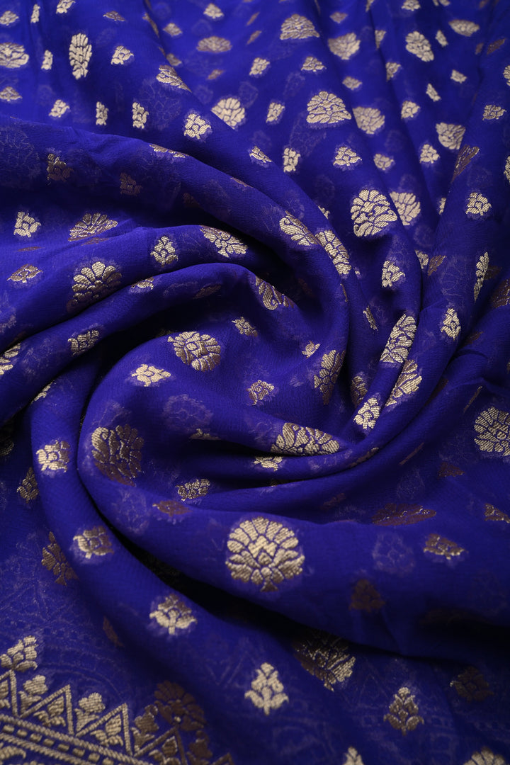 Ink Purple Banarasi Georgette Silk Saree with Floral Zari Buttas Brocade and Zari Border | SILK MARK CERTIFIED | SHOBITAM