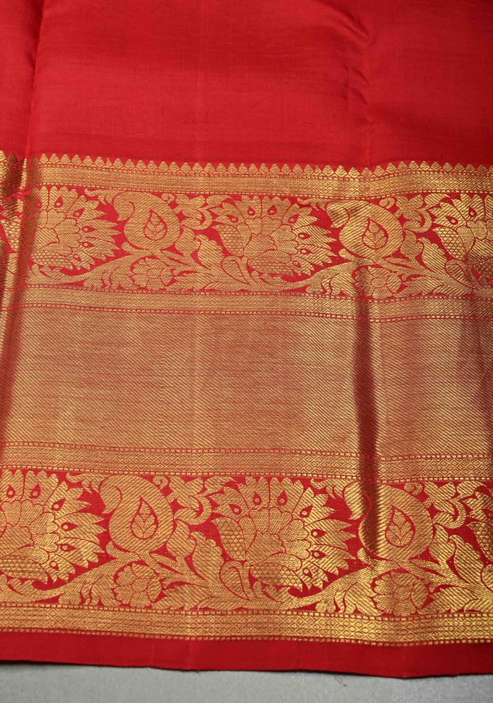 Methi Yellow Pure Kanjivaram Silk Saree with Large Floral Digital Print and Contrast Wide Zari Border | SILK MARK CERTIFIED | SHOBITAM