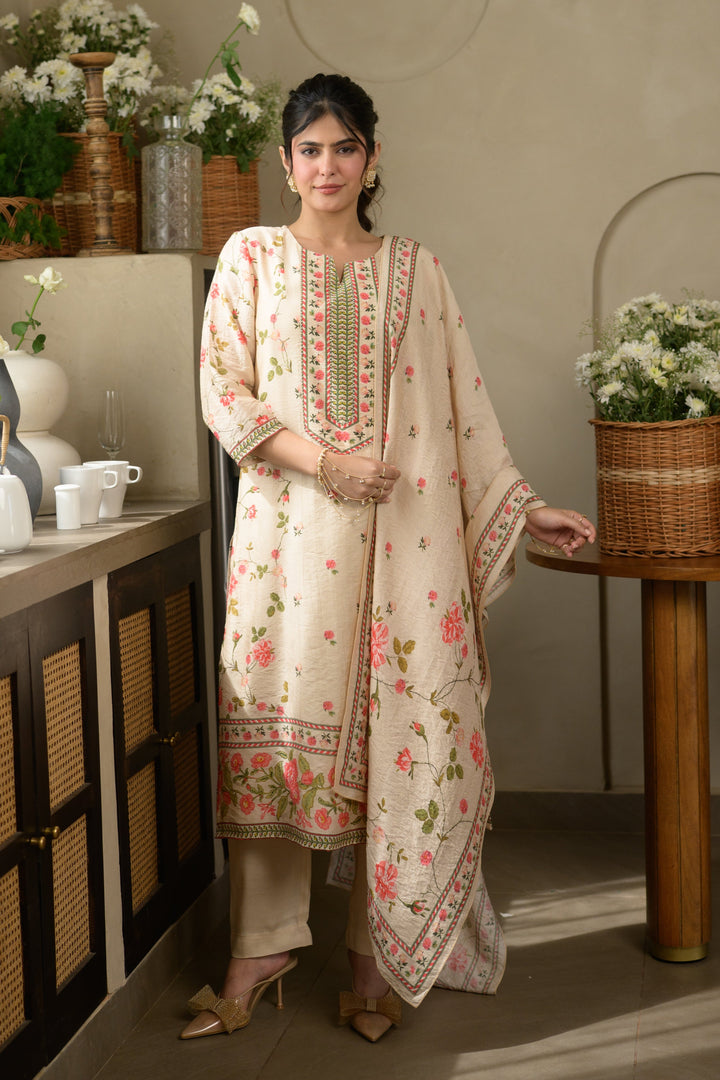 Gulbahar Wrinkled Mul Chanderi Suit Set- SET OF-3 | SHOBITAM
