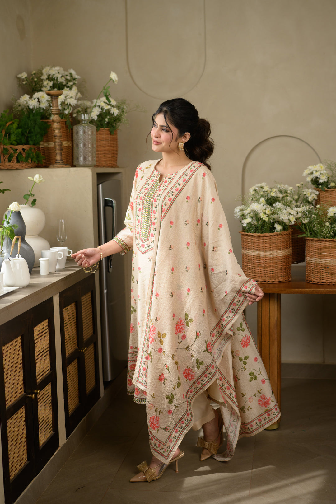 Gulbahar Wrinkled Mul Chanderi Suit Set- SET OF-3 | SHOBITAM