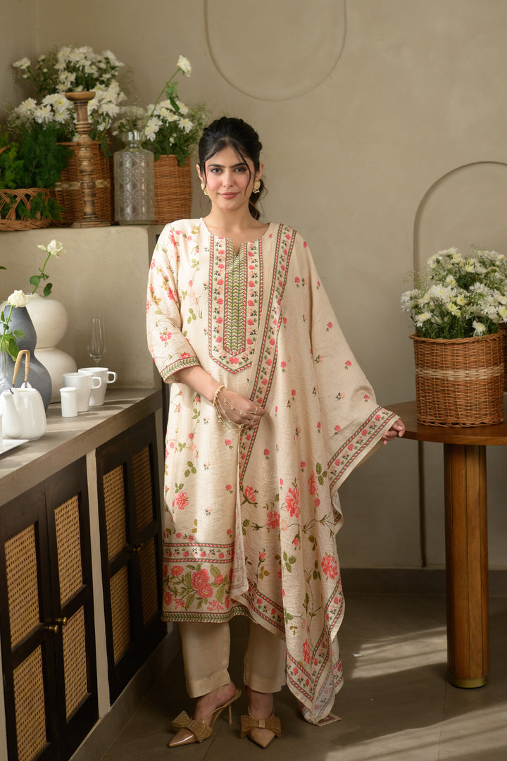 Gulbahar Wrinkled Mul Chanderi Suit Set- SET OF-3 | SHOBITAM