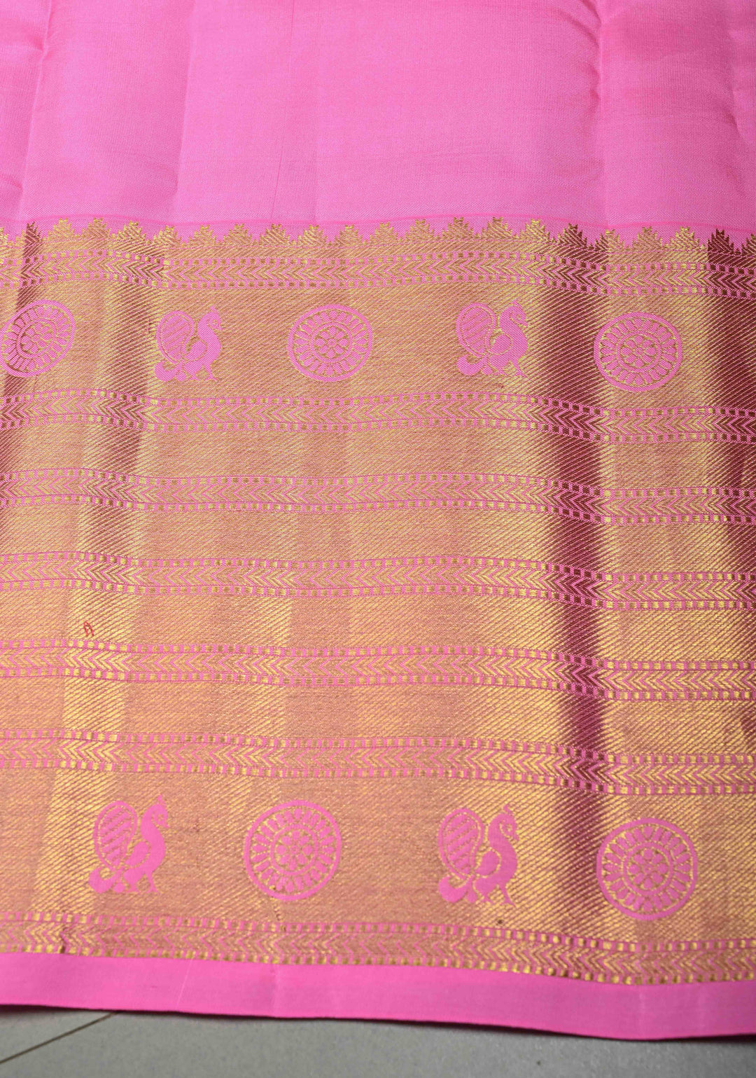 Cream Pure Kanjivaram Silk Saree with Digital Print and Contrast Wide Zari Border | SILK MARK CERTIFIED | SHOBITAM