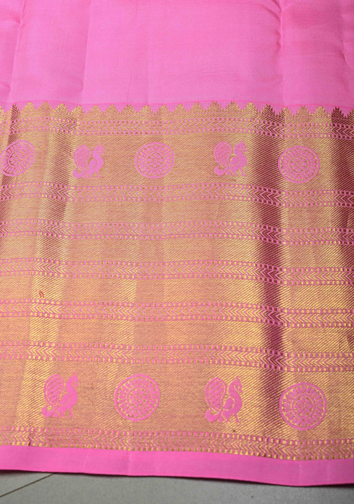 Cream Pure Kanjivaram Silk Saree with Digital Print and Contrast Wide Zari Border | SILK MARK CERTIFIED | SHOBITAM