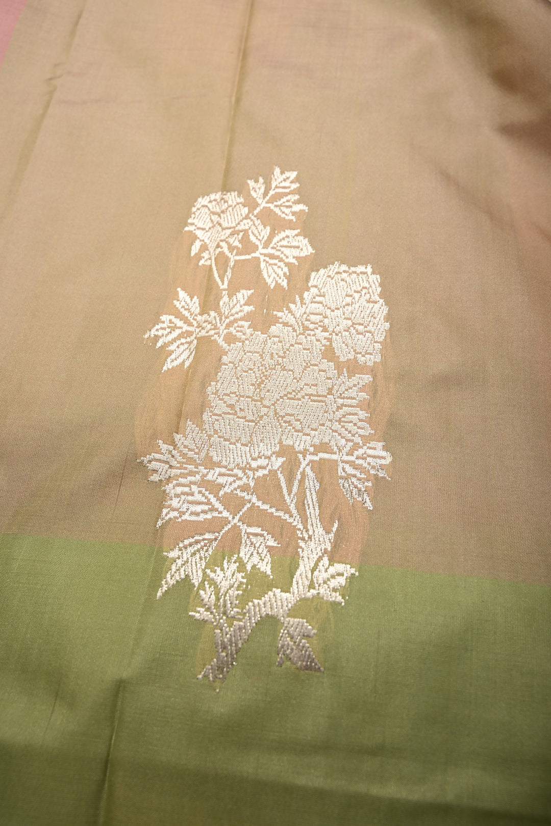Pastel Hued Borderless Pure Banarasi Katan Silk Saree with Sona Rupa Floral Zari Buttas  | SILK MARK CERTIFIED | SHOBITAM