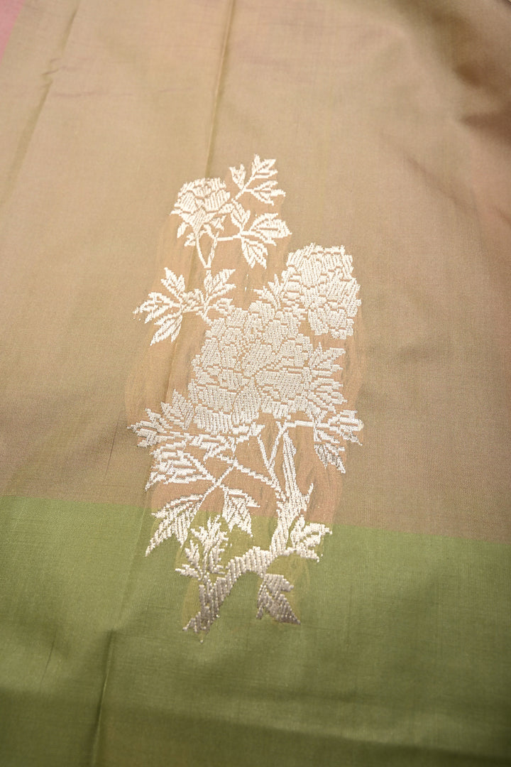 Pastel Hued Borderless Pure Banarasi Katan Silk Saree with Sona Rupa Floral Zari Buttas  | SILK MARK CERTIFIED | SHOBITAM