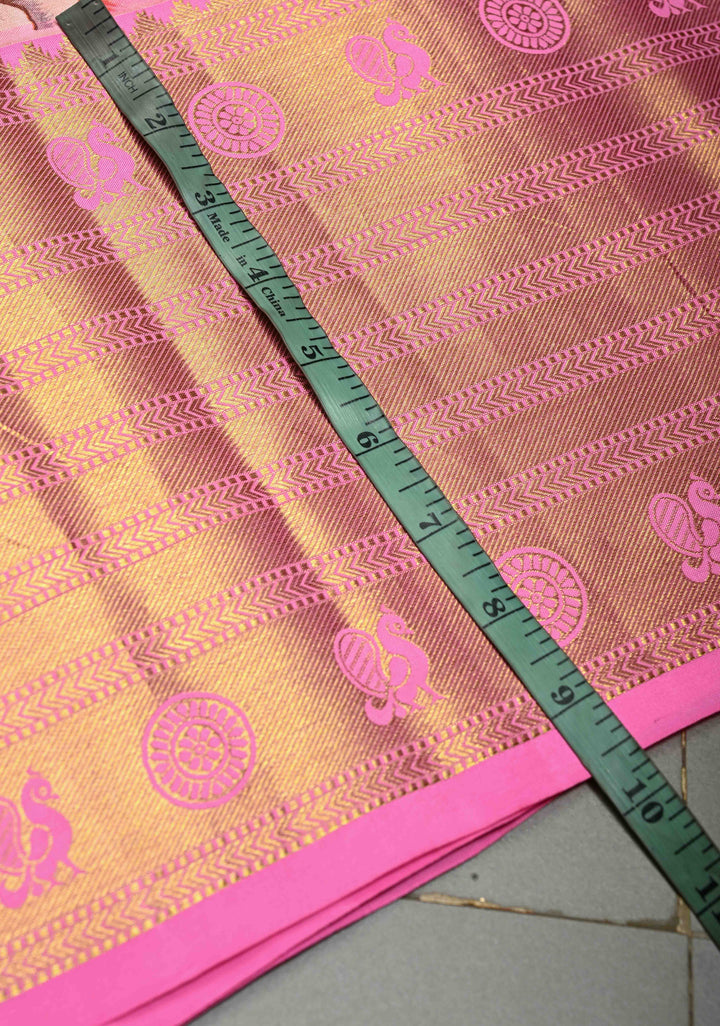 Cream Pure Kanjivaram Silk Saree with Digital Print and Contrast Wide Zari Border | SILK MARK CERTIFIED | SHOBITAM