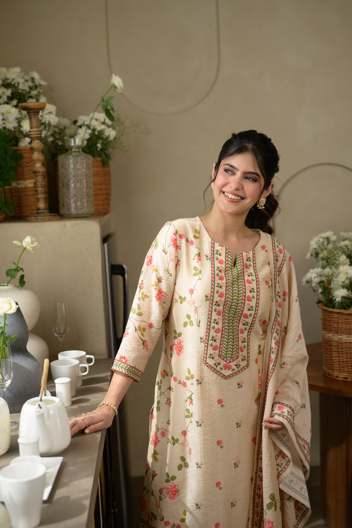 Gulbahar Wrinkled Mul Chanderi Suit Set- SET OF-3 | SHOBITAM
