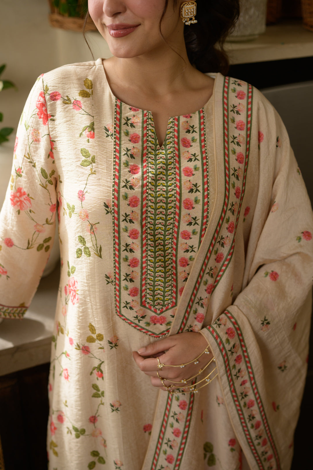 Gulbahar Wrinkled Mul Chanderi Suit Set- SET OF-3 | SHOBITAM