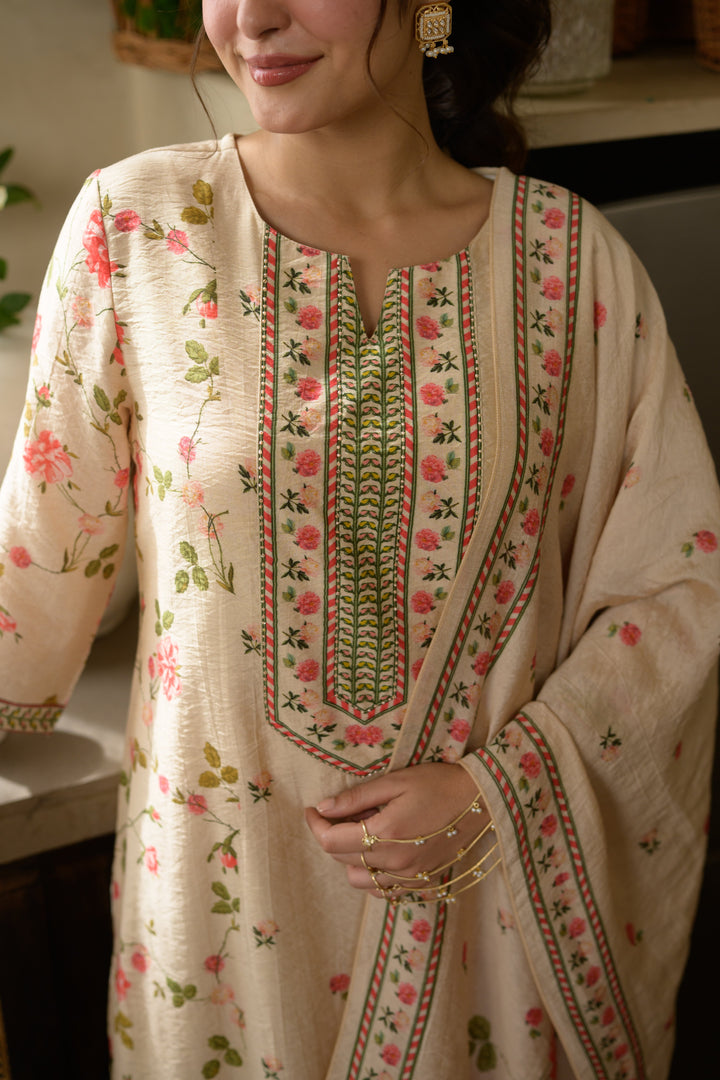 Gulbahar Wrinkled Mul Chanderi Suit Set- SET OF-3 | SHOBITAM