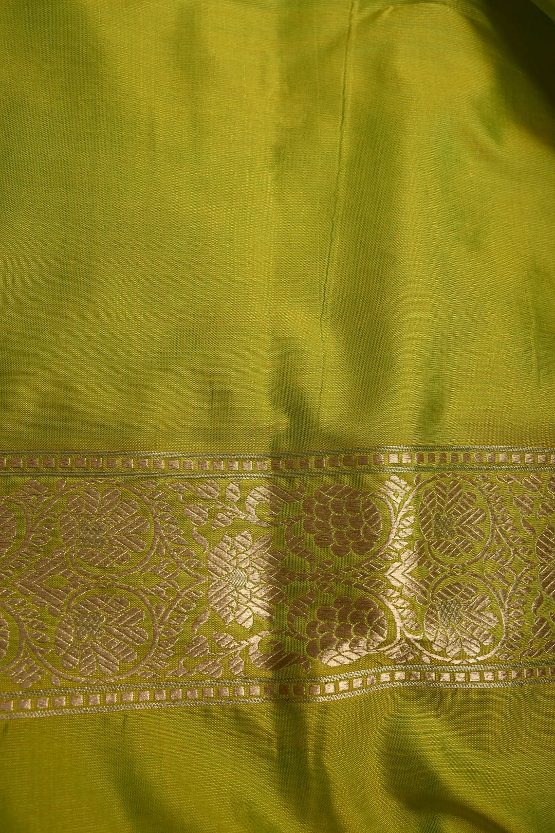 Chartreuse Pure Banarasi Katan Silk Saree with Brocade Jaal and Zari Border | SILK MARK CERTIFIED | SHOBITAM