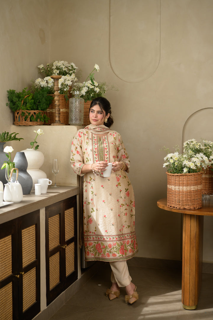 Gulbahar Wrinkled Mul Chanderi Suit Set- SET OF-3 | SHOBITAM