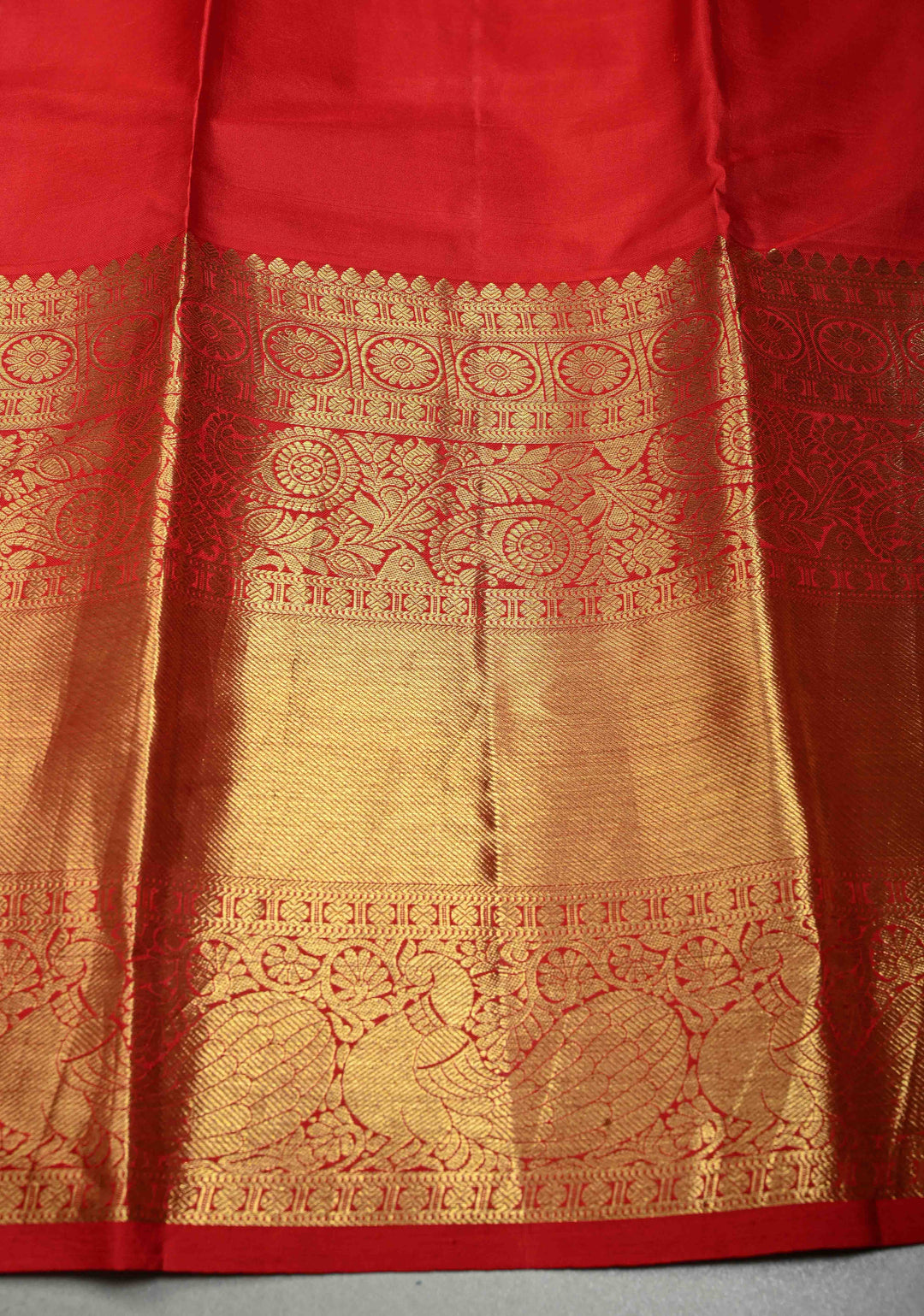 Black Pure Kanjivaram Silk Saree with Abstract Floral Digital Print and Contrast Red Wide Zari Border | SILK MARK CERTIFIED | SHOBITAM