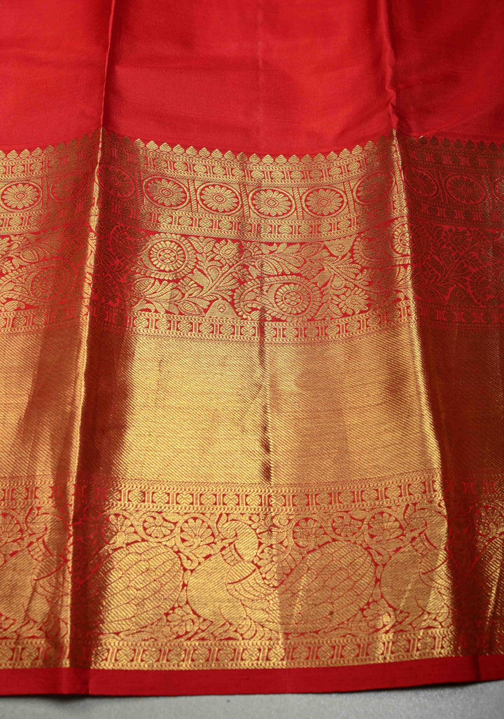 Black Pure Kanjivaram Silk Saree with Abstract Floral Digital Print and Contrast Red Wide Zari Border | SILK MARK CERTIFIED | SHOBITAM