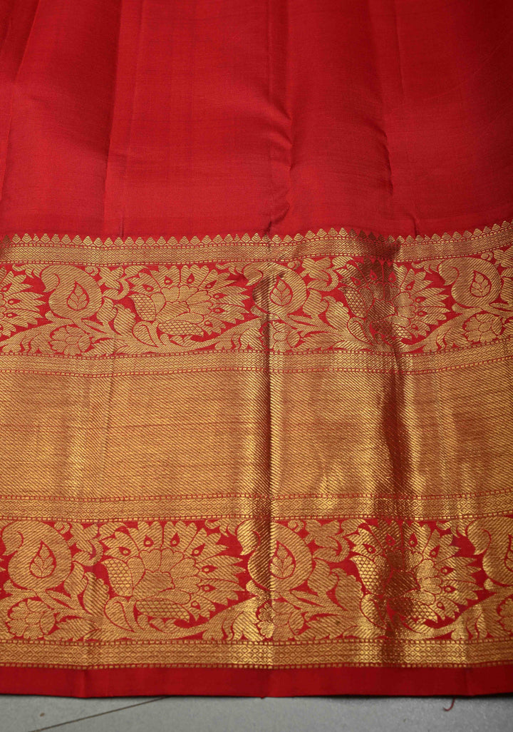 Dusty Sage Green Pure Kanjivaram Silk Saree with Floral Digital Print and Contrast Zari Border | SILK MARK CERTIFIED | SHOBITAM