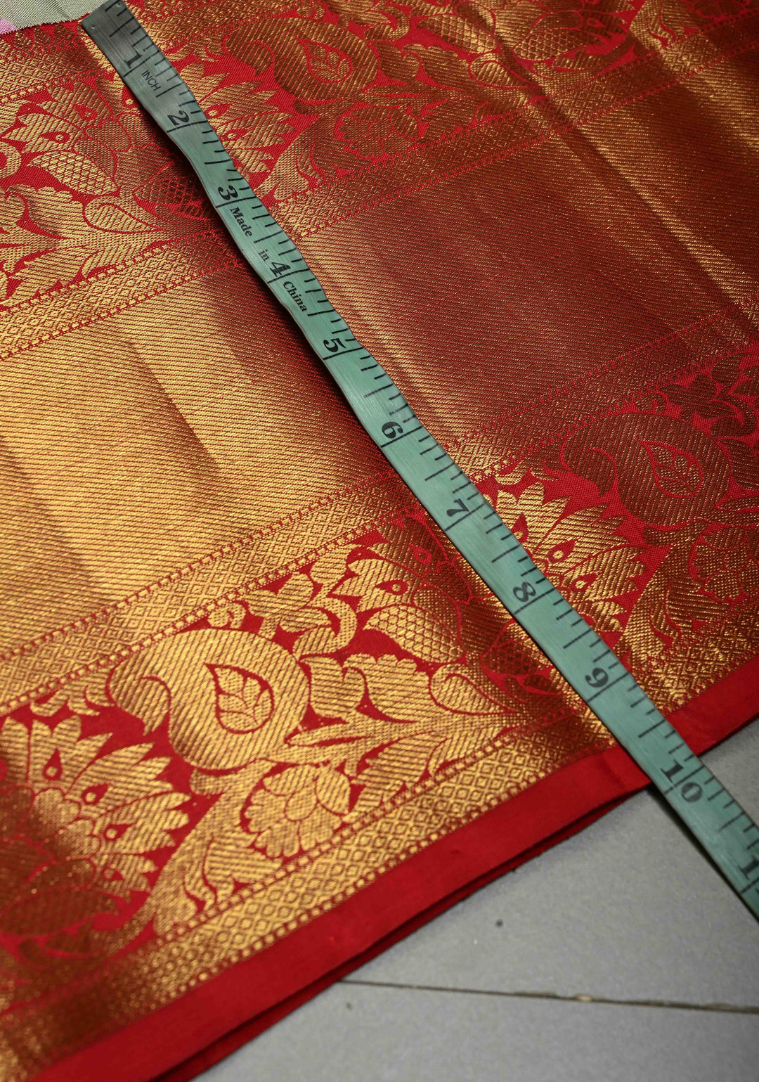 Dusty Sage Green Pure Kanjivaram Silk Saree with Floral Digital Print and Contrast Zari Border | SILK MARK CERTIFIED | SHOBITAM