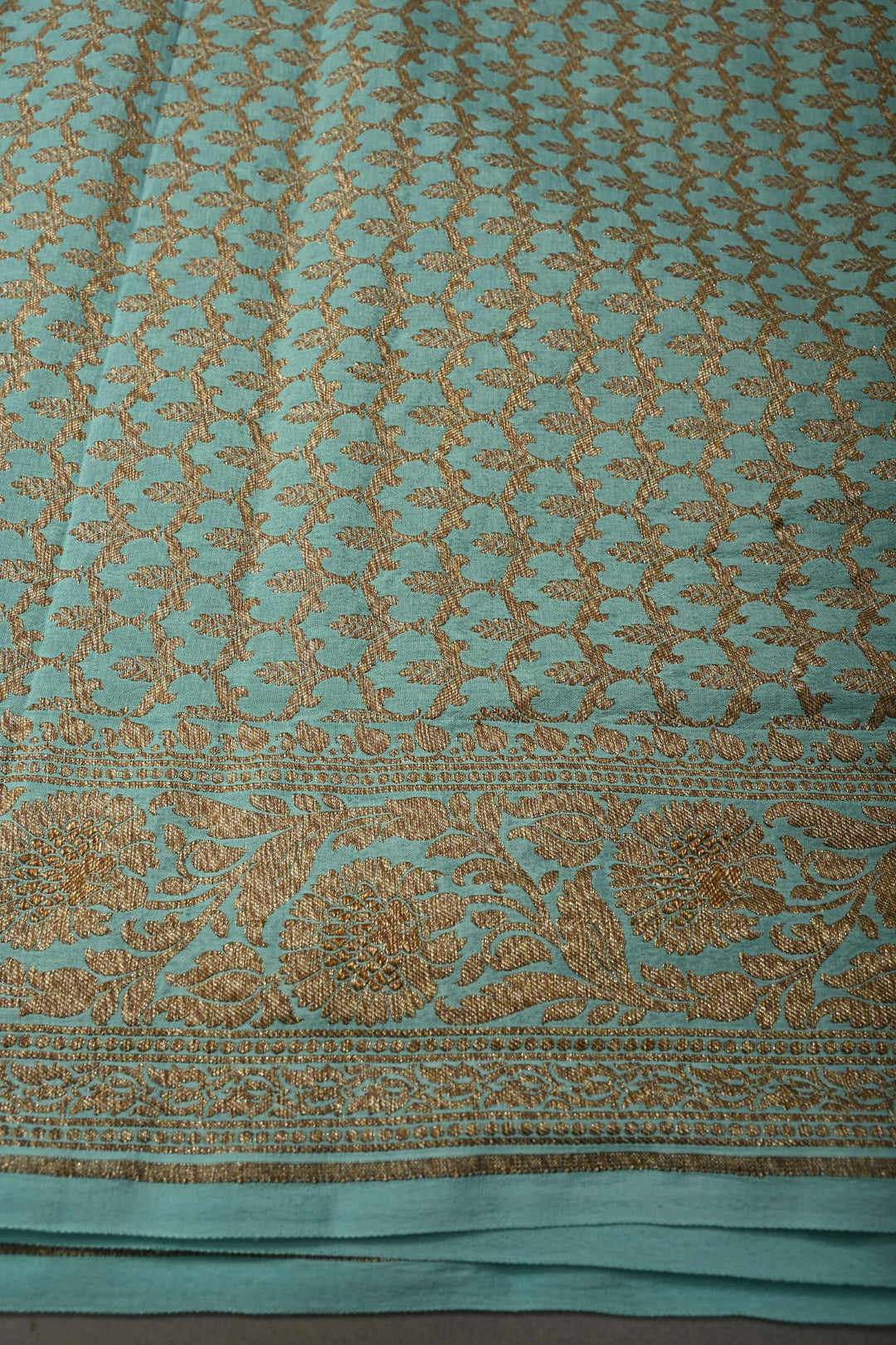 Sky Blue Banarasi Silk Georgette Saree with Antique Zari Chunri Buttis and Zari Border | SILK MARK CERTIFIED | SHOBITAM
