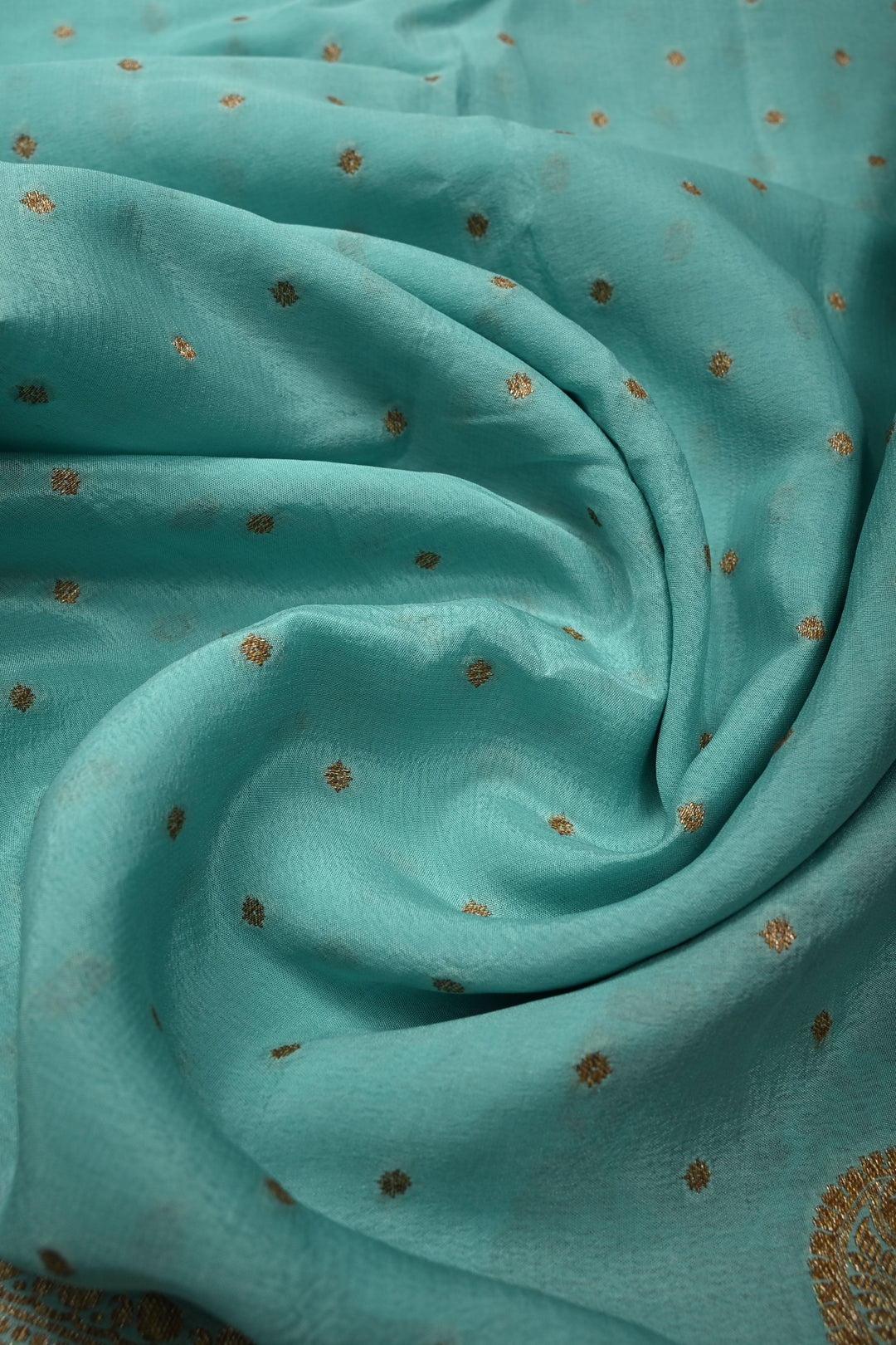 Sky Blue Banarasi Silk Georgette Saree with Antique Zari Chunri Buttis and Zari Border | SILK MARK CERTIFIED | SHOBITAM