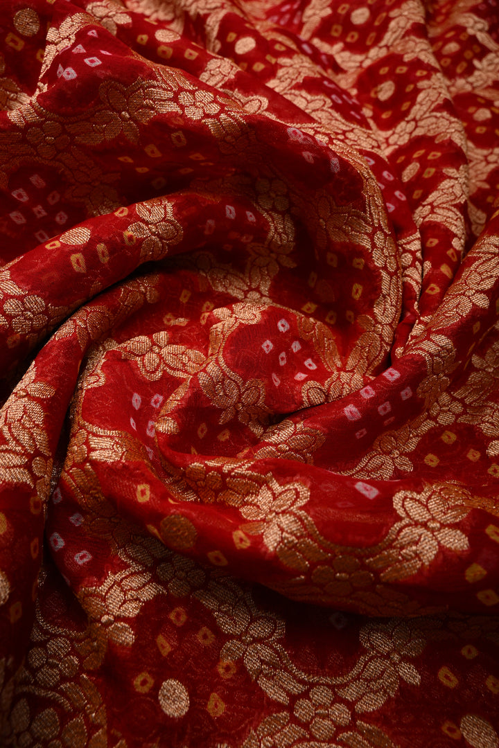 Blood Red Authentic Ombre- Bandhej Georgette Saree with Floral Zari Jaal and Zari Boder | SILK MARK CERTIFIED | SHOBITAM