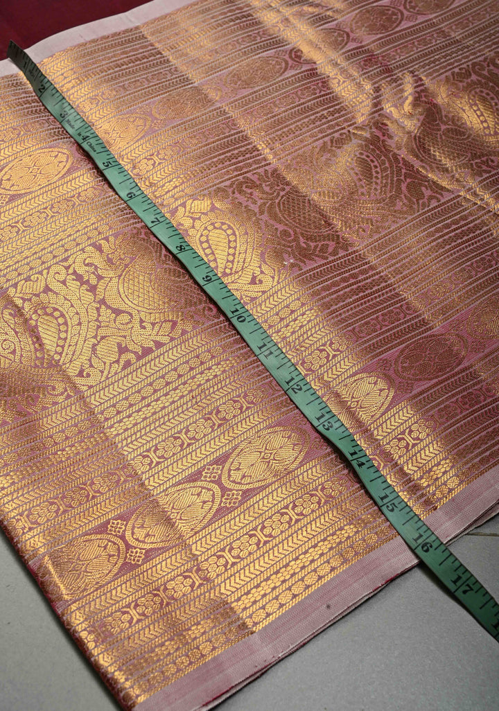 Deep Maroon Gadwal Silk Saree with Zari Buttas and Contrast Wide 16" Zari Border | SILK MARK CERTIFIED | SHOBITAM