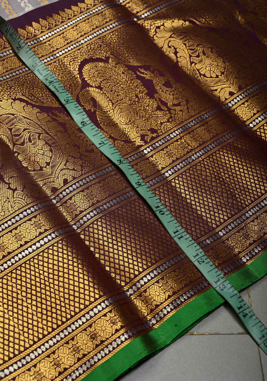 Grayish Amethyst Pure Gadwal Silk Saree with Gold & Silver Ornate Zari Stripes and Contrast Wide Zari Border | SILK MARK CERTIFIED | SHOBITAM