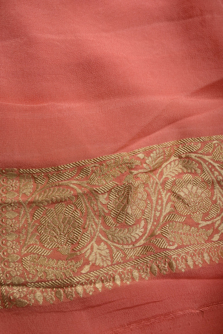 Salmon Pink Banarasi Silk Georgette Saree with Meenakari Floral Brocade Jaal and Zari Border | SILK MARK CERTIFIED | SHOBITAM