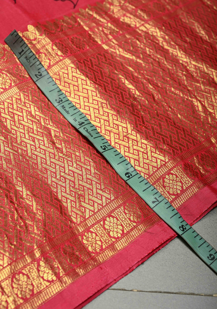 Raspberry Kalamkari Floral Jaal on Semi Silk Saree with Zari Buttas and Zari Border | SHOBITAM