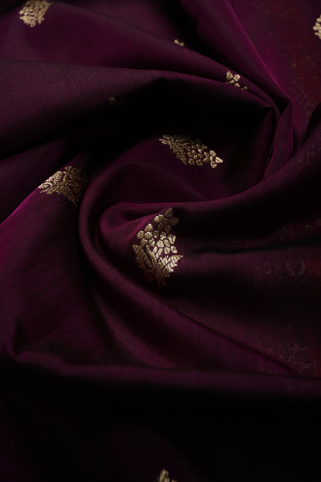 Plum Banarasi Kora Silk Saree with Floral Zari Buttas and Meenakari Zari Border| SILK MARK CERTIFIED | SHOBITAM