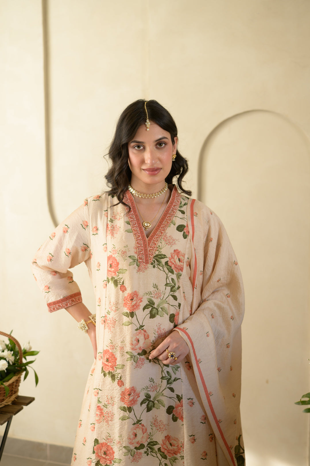 Noorjahan A-Line Wrinkled Mul Chanderi Suit Set- SET OF-3 | SHOBITAM