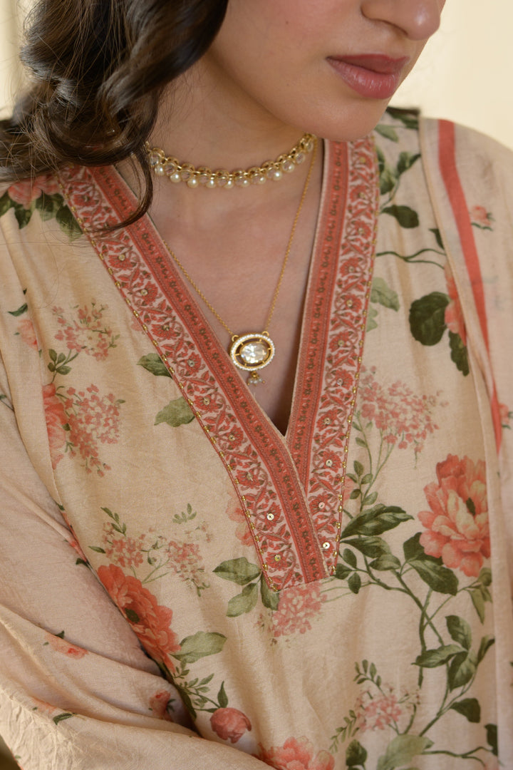 Noorjahan A-Line Wrinkled Mul Chanderi Suit Set- SET OF-3 | SHOBITAM