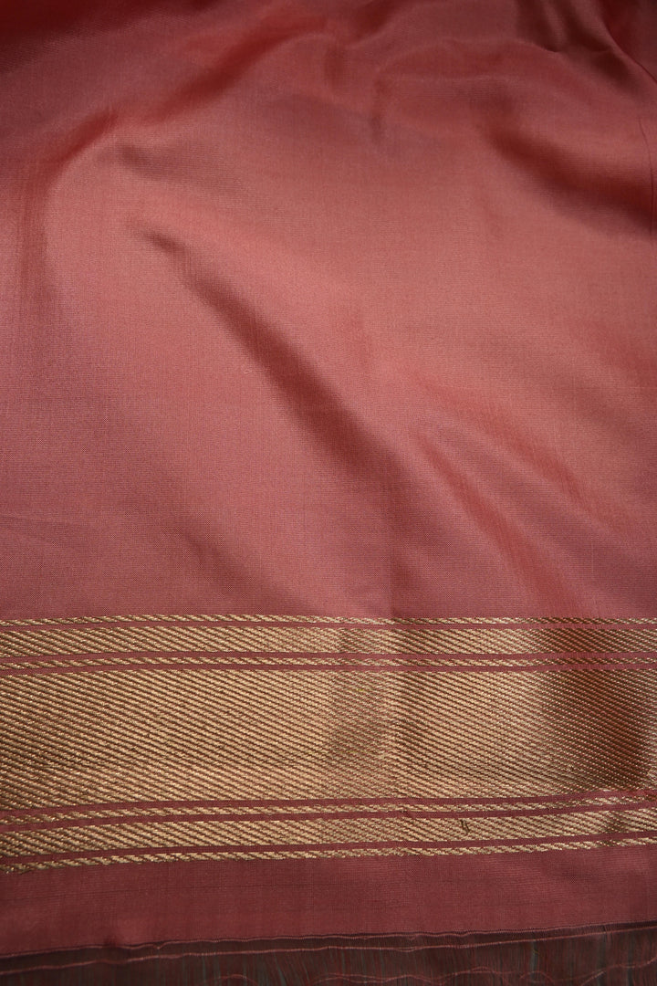 Green-Pink Dual Tone Pure Banarasi Katan Silk Saree with Gold-Silver Floral Zari Buttas and Minimal Border | SILK MARK CERTIFIED | SHOBITAM