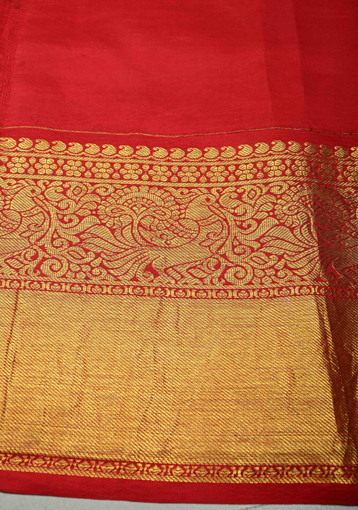 Peacock and Floral Theme : Authentic Pen Kalamkari Handpainted on Pure Kanjivaram Silk Saree with Contrast Wide Zari Border | SILK MARK CERTIFIED | SHOBITAM