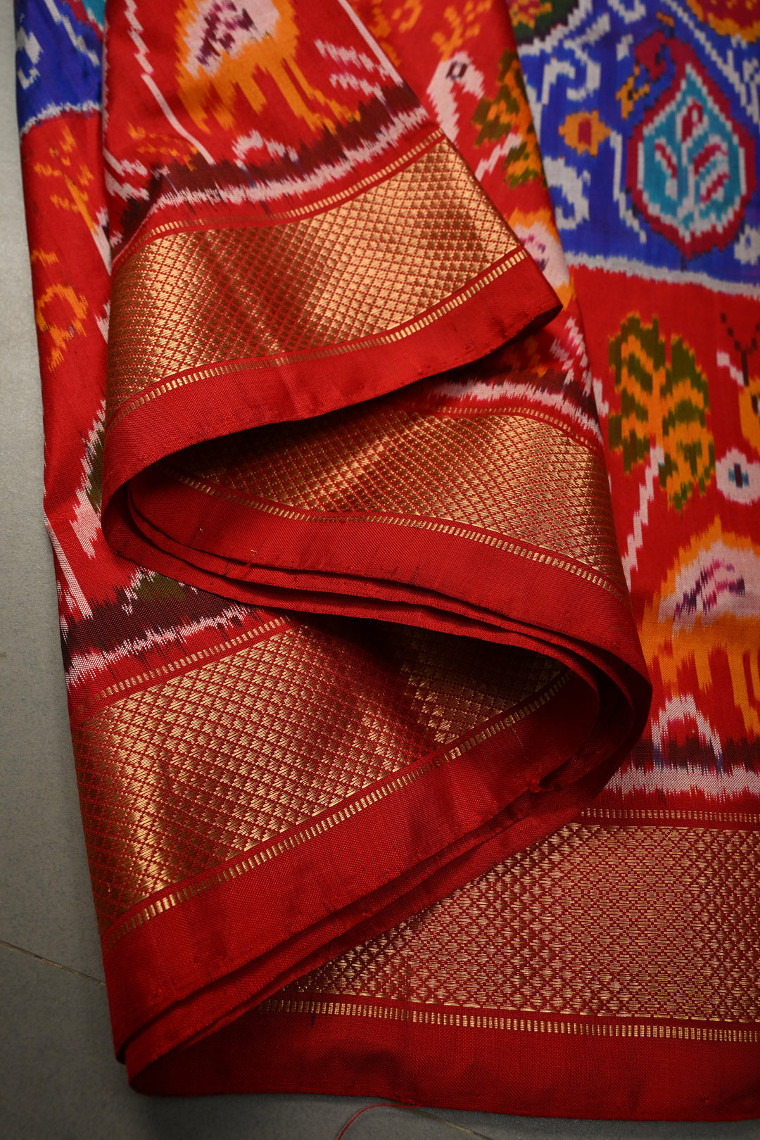 Royal Blue Pochampally Ikkat Pure Silk Saree with Pashmina Brocade and Crane Birds Panel Contrast Zari Border  | SILK MARK CERTIFIED | SHOBITAM