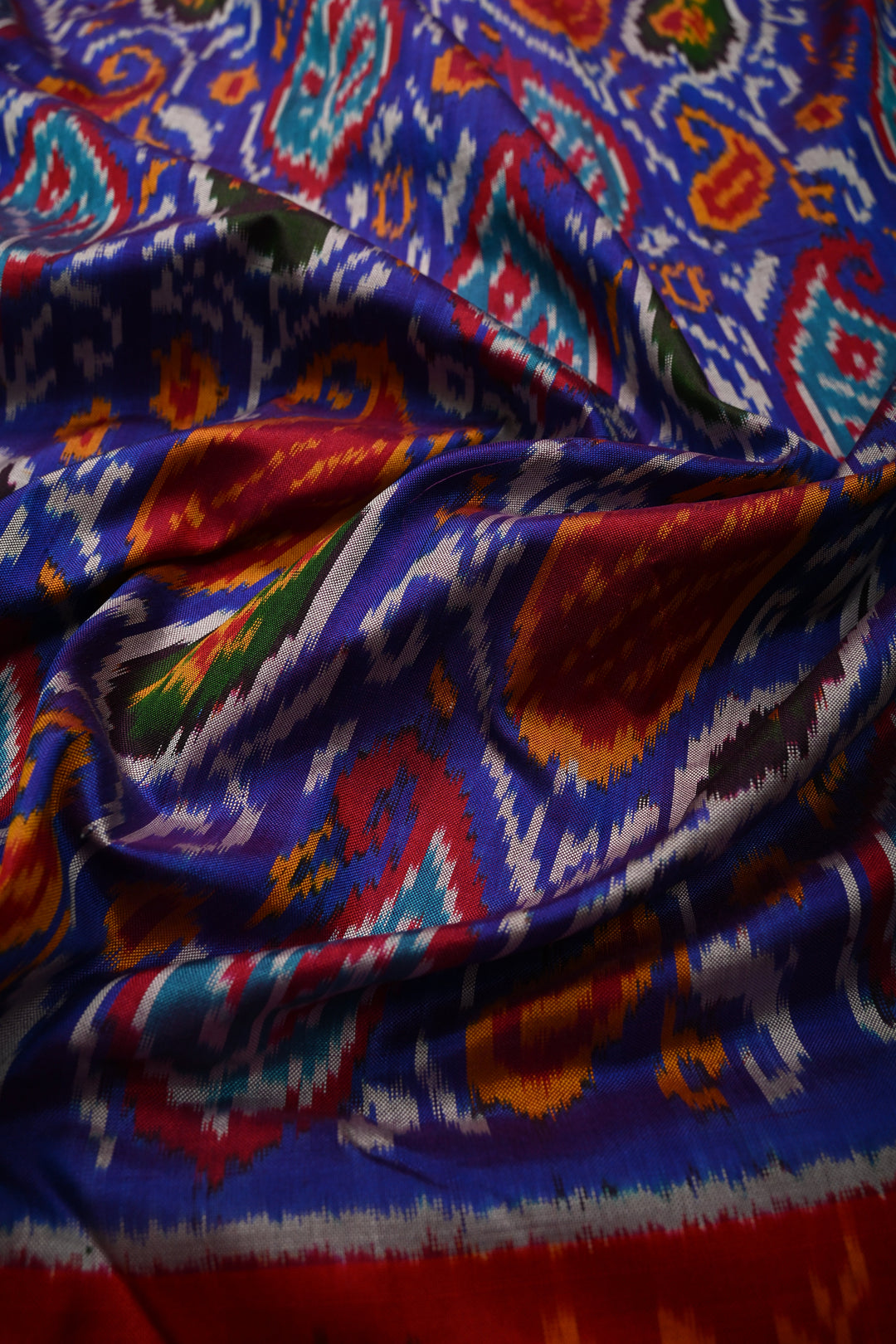 Royal Blue Pochampally Ikkat Pure Silk Saree with Pashmina Brocade and Crane Birds Panel Contrast Zari Border  | SILK MARK CERTIFIED | SHOBITAM
