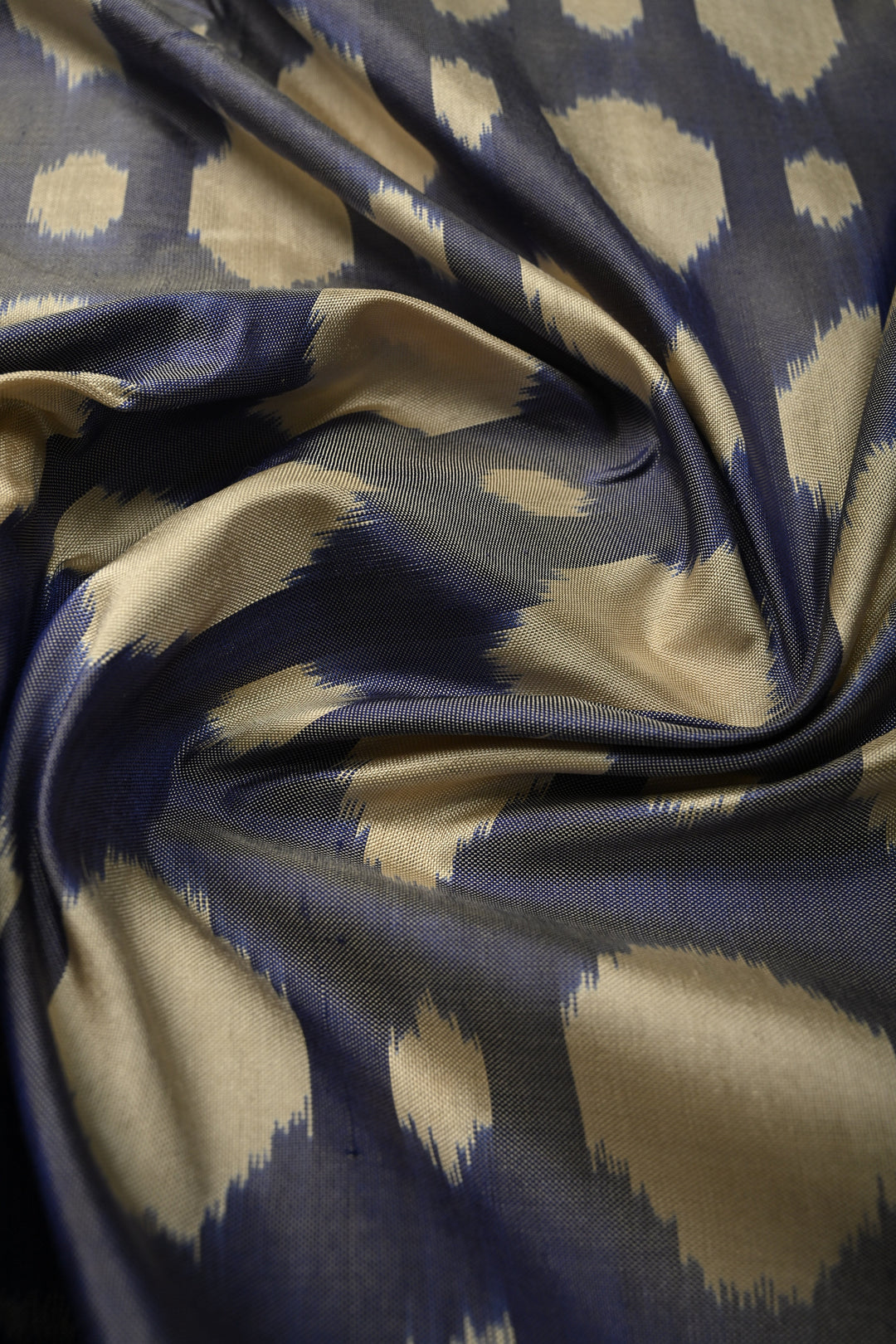Blue-Cream Dual tone Pochampally Ikkat Pure Silk Saree with Buttas Brocade and Tissue Zari Border  | SILK MARK CERTIFIED | SHOBITAM
