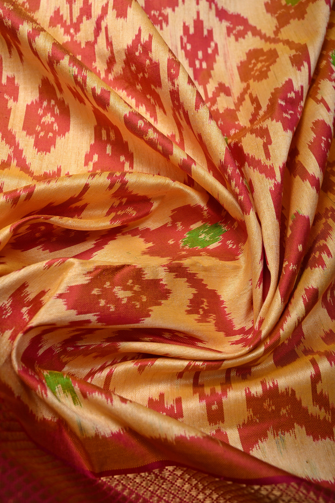 Light Orange Pochampally Ikkat Pure Silk Saree with Brocade and Birds Panel Design on Contrast Zari Border  | SILK MARK CERTIFIED | SHOBITAM