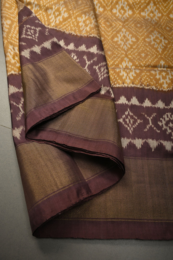 Methi Yellow Pochampally Ikkat Pure Silk Saree with Panel Design Zari Borders  | SILK MARK CERTIFIED | SHOBITAM