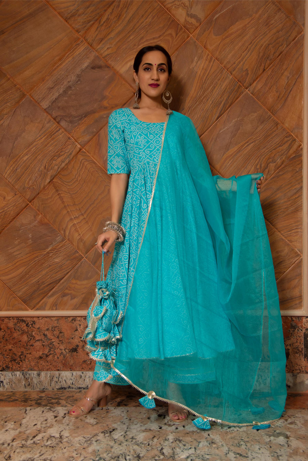 BANDHEJ BLUE COTTON ANARKALI SET | SHOBITAM